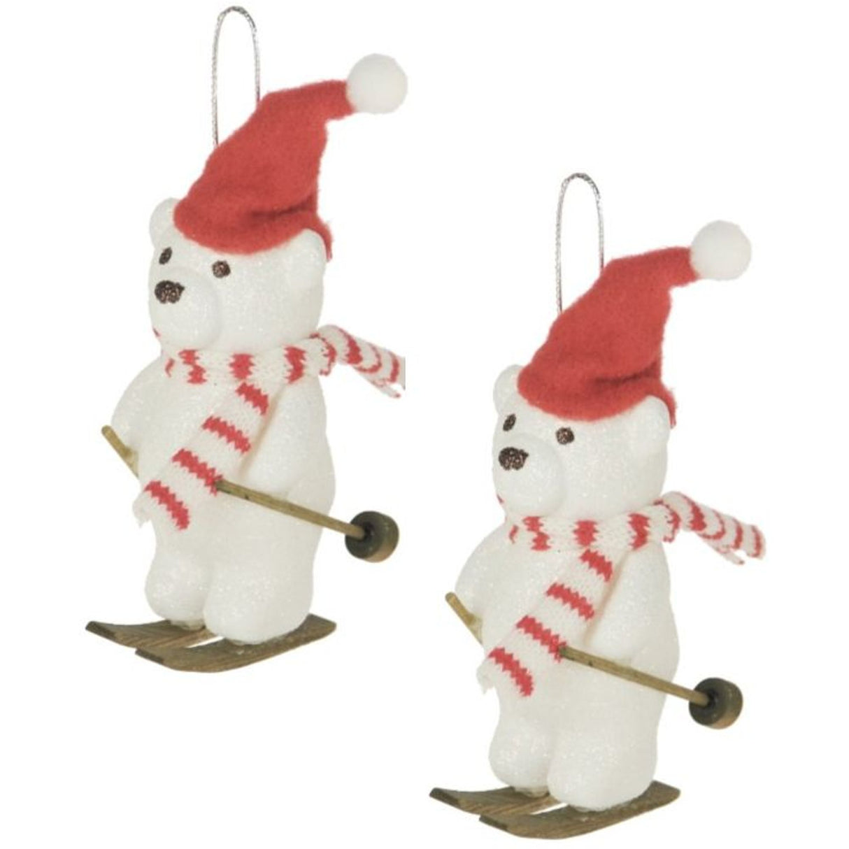 Weiste Christmas Tree Decorations Set of 2 - Skiing Teddy Bear with Hat & Scarf