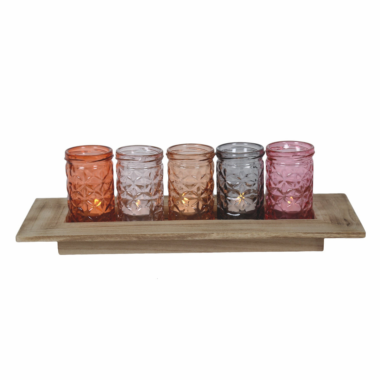 Tea Light Candle Holder Set - Five Candle Holders on Display Tray