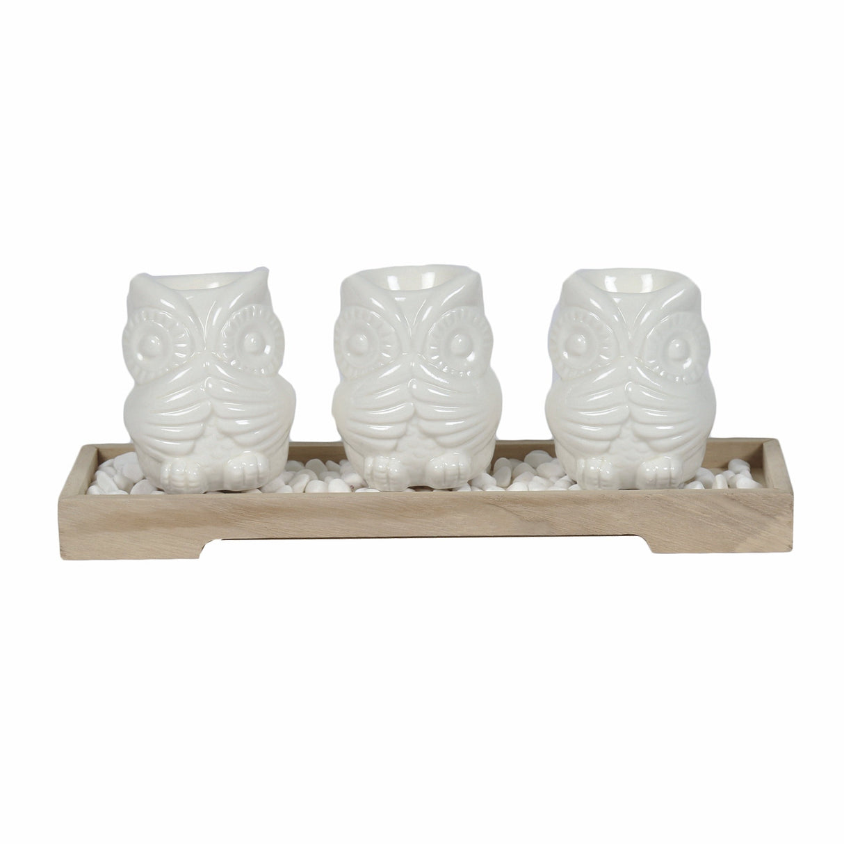 Tea Light Candle Holder Set with Decorative Tray - Owls