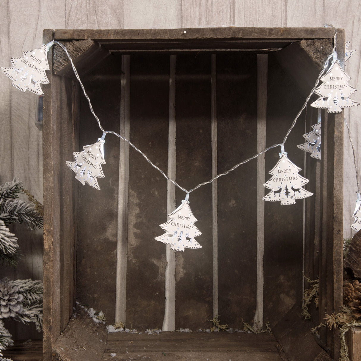 Christmas Lights - LED String Lights with Metal Cut Out Christmas Trees