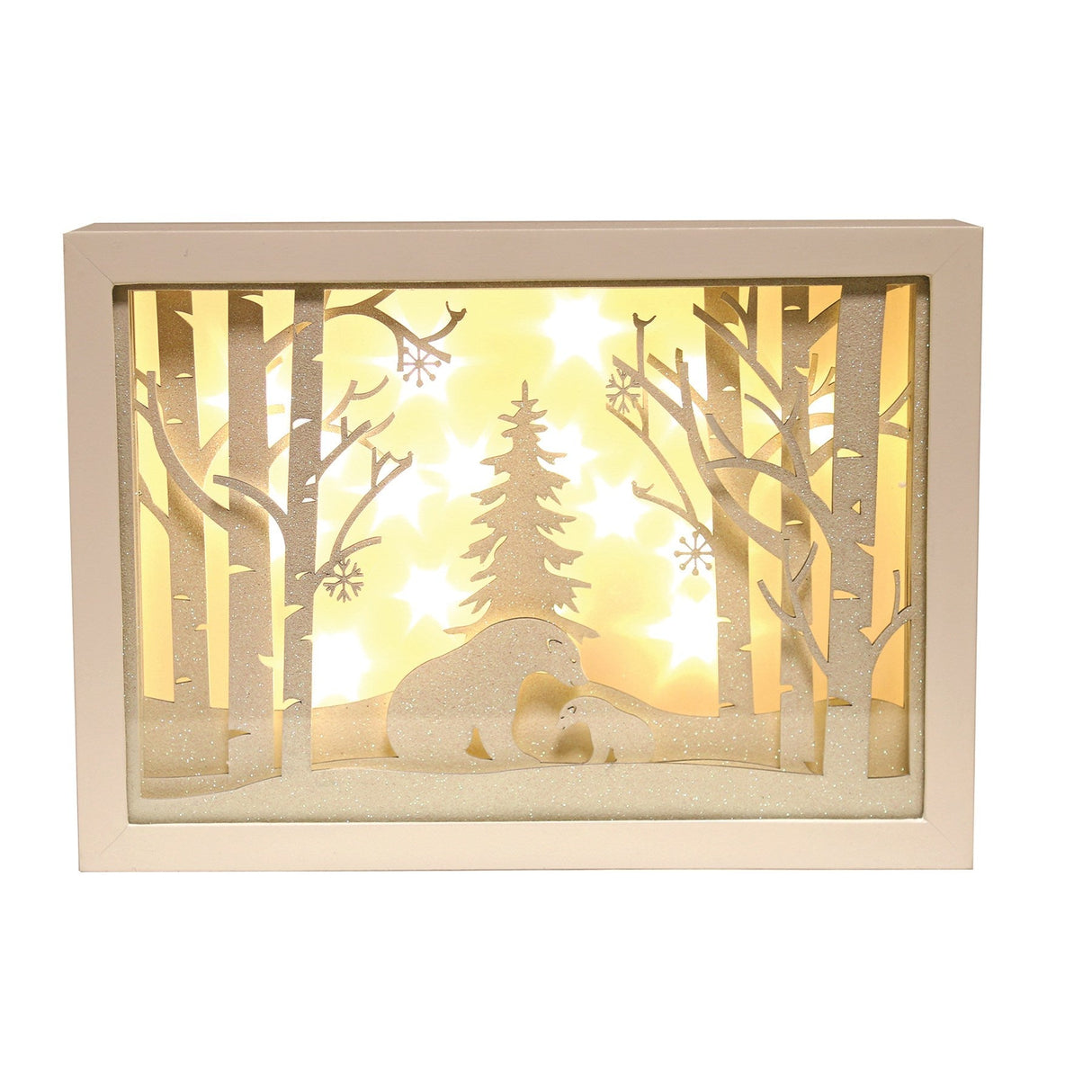 Christmas Decoration - LED Light Up Musical Window Scene with Bears in Woodland