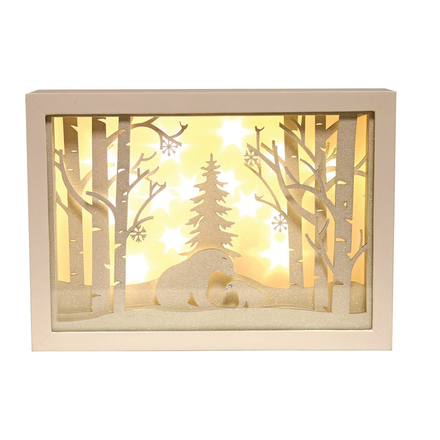 Christmas Decoration - LED Light Up Musical Window Scene with Bears in Woodland