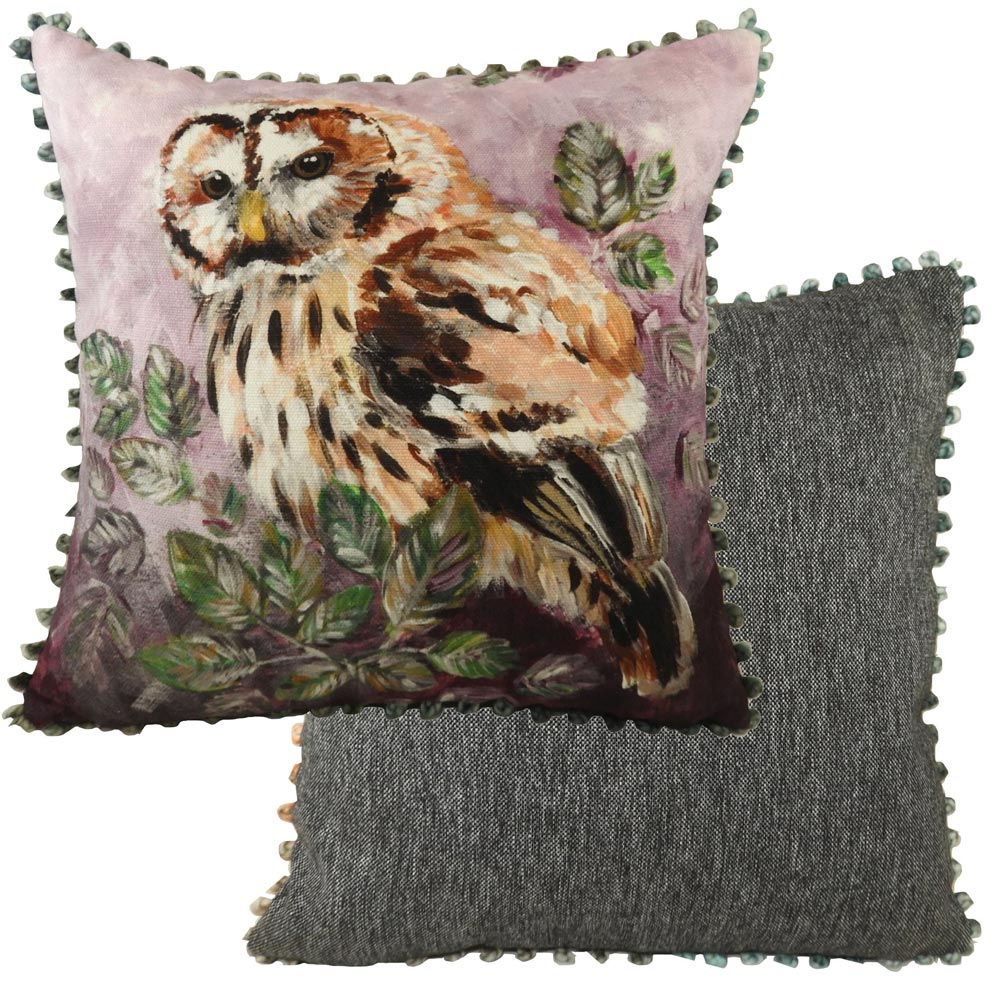 Evans Lichfield Dartmoor Collection Bobble Trim Cushion Cover: Owl 17x17"