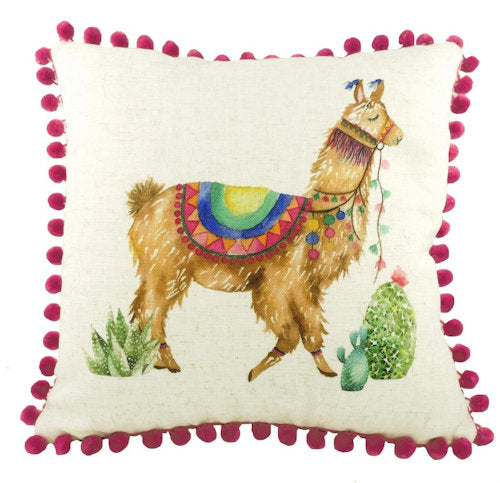 Evans Lichfield Fantasy Collection Cushion Cover: Pom Pom Llama 17x17"