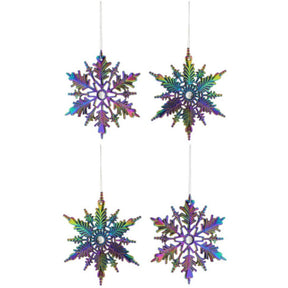 Christmas Tree Hanging Decorations - Iridescent Snowburst Pack of 4 Assorted