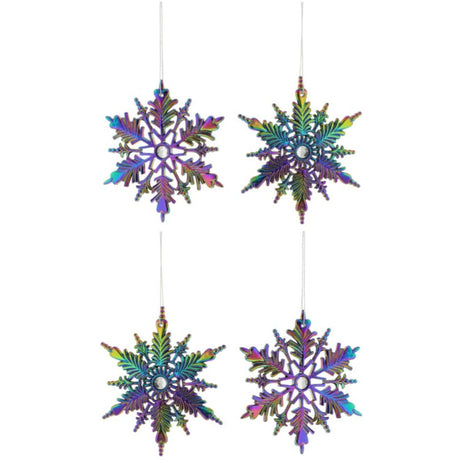 Christmas Tree Hanging Decorations - Iridescent Snowburst Pack of 4 Assorted