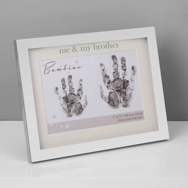 Bambino Silver Plated Hand Print Frame with Ink Pad - Me & My Brother - Crusader Gifts