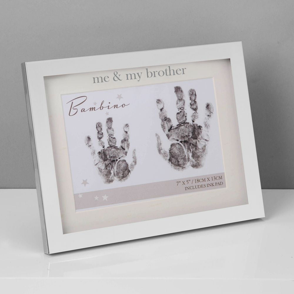 Bambino Silver Plated Hand Print Frame with Ink Pad - Me & My Brother - Crusader Gifts