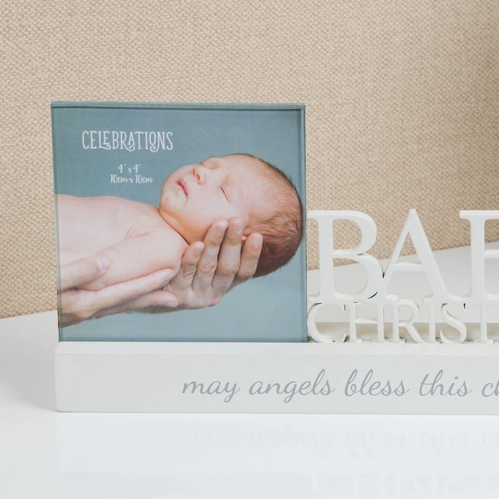 Celebrations Sentiment Word Block Photo Frame 4x4" - Baby`s Christening