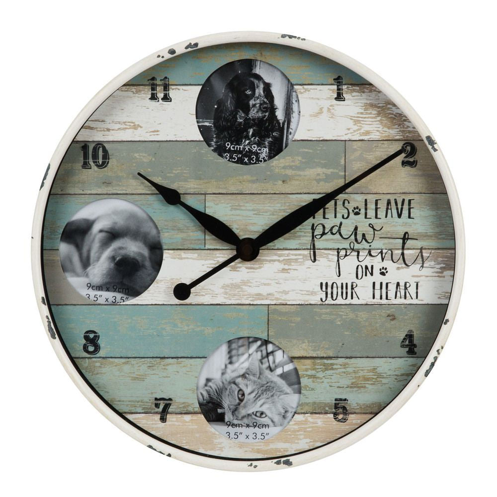 Hometime Round Photo Wall Clock - Pets Leave Paw Prints On Your Heart