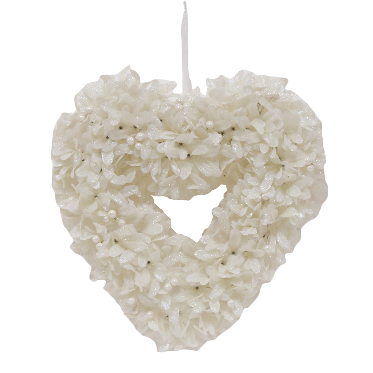 Christmas Wreath 34cm - Frosted White Leaf Heart with White Berries