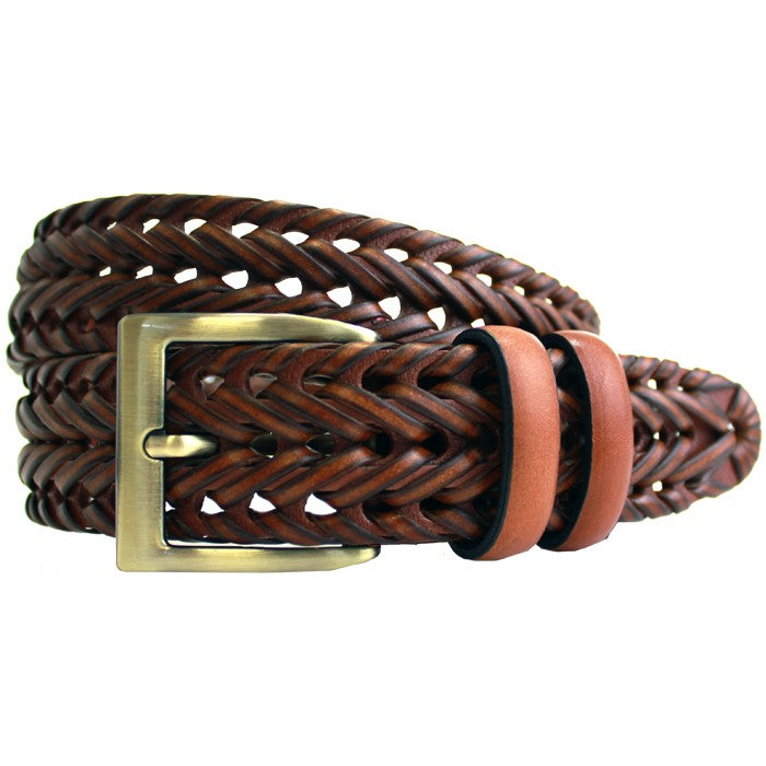 Bonded Leather Whipped Edge Plait Belt - Tan (S)