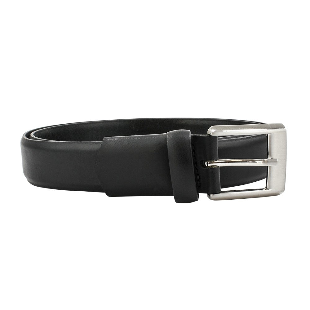 Leather Stretch Belt Brushed Silver Buckle: Black (S)