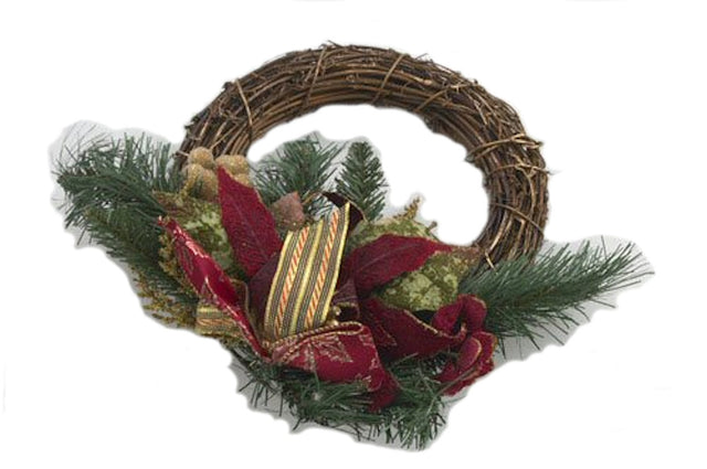 Christmas Wreath 30cm - Rattan with Poinsettia