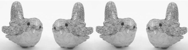 Christmas Tree Clip On Decorations - Silver Glitter Bird Pack of 4