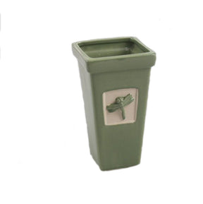 Tall green plant pot with Dragonfly design