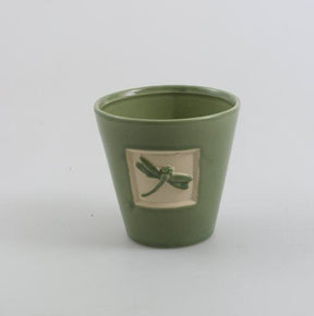 Round Green Plant pot with Dragonfly design