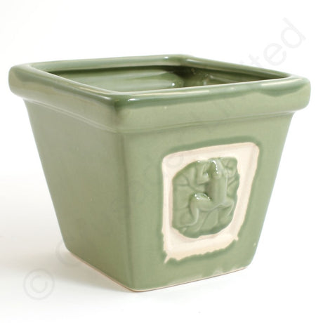 Square Green Plant Pot with Frog