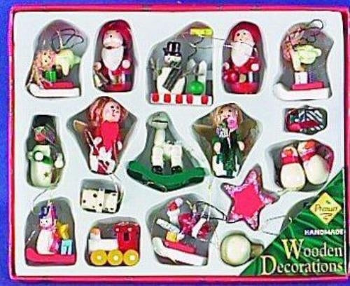 Christmas Tree Hanging Decorations - Wooden Characters Pack of 18 Assorted