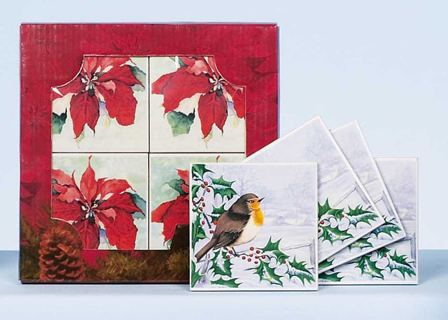 Christmas Tableware - Coasters Robin on Holly Set of 4