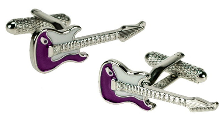 Electric Guitar Cufflinks - Purple & White