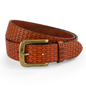 Embossed Leather Belt: Tan (L)