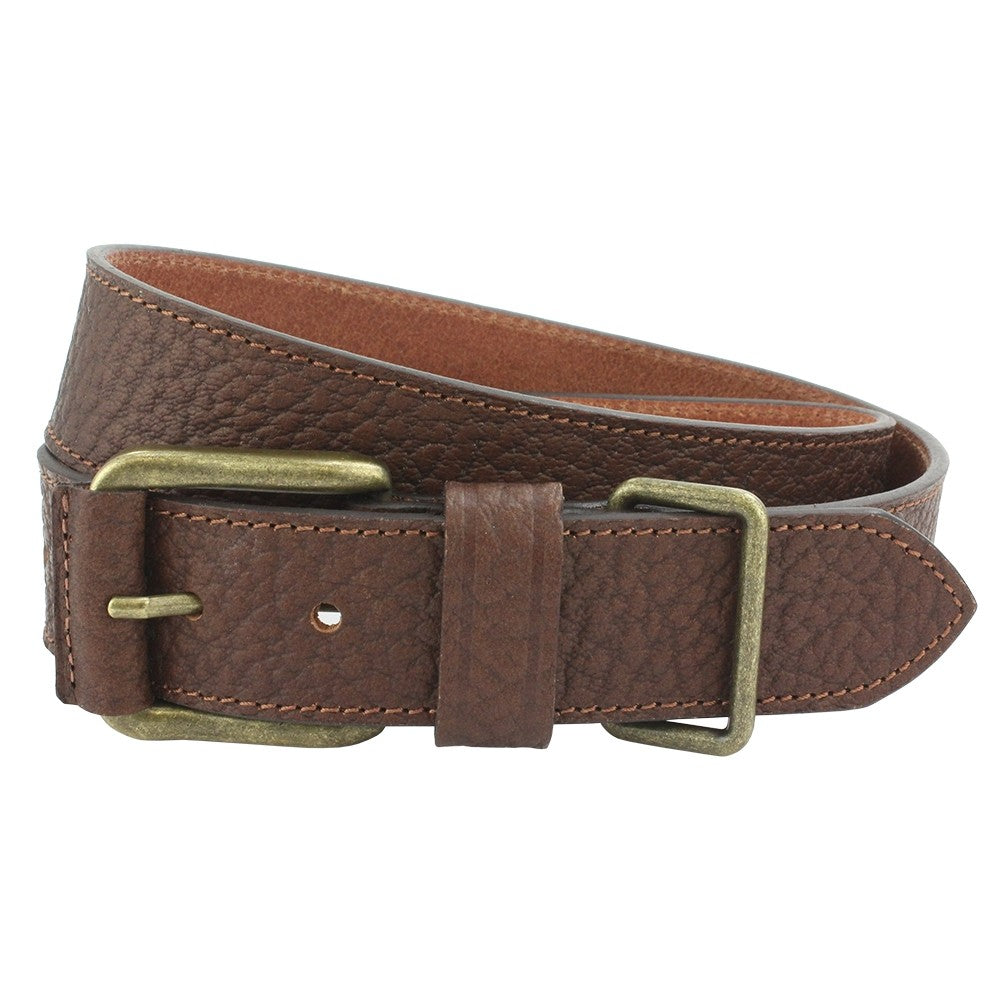 Full Grain Leather Belt with Metal Keeper: Brown (M)