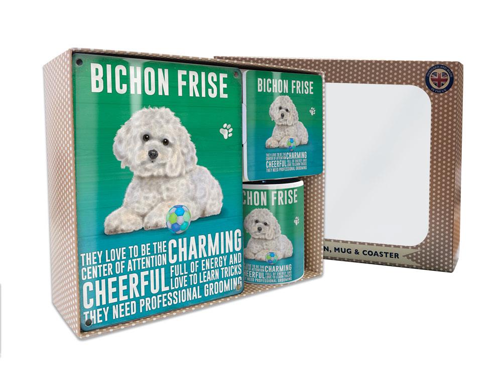 Metal Sign Mug & Coaster Boxed Gift Set - Bichon Frise Dog