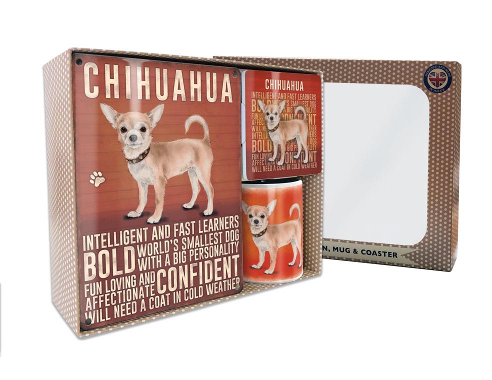 Metal Sign Mug & Coaster Boxed Gift Set - Chihuahua Dog