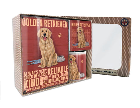 Metal Sign Mug & Coaster Boxed Gift Set - Golden Retriever Dog