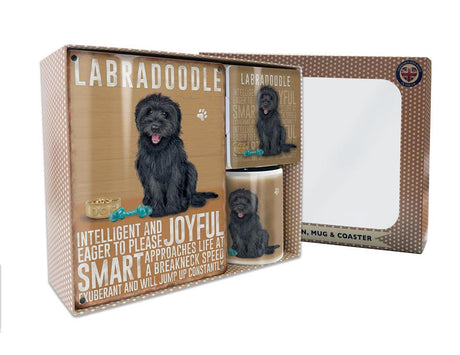 Metal Sign Mug & Coaster Boxed Gift Set - Black Labradoodle Dog