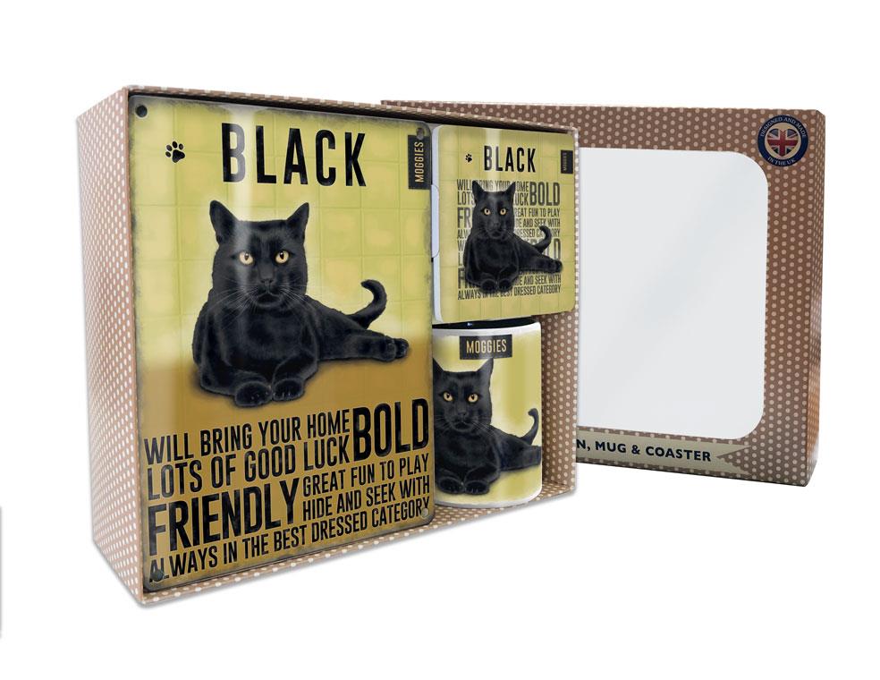 Metal Sign Mug & Coaster Boxed Gift Set - Black Cat